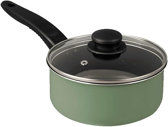 Black 7 Piece Non Stick Aluminum Pots and Pans Set Includes 1QT 2QT Saucepan 4QT Dutch Oven 8 Frying Pan with Lids Dishwasher Safe Cookware for Even Heat Cooking (Green Sage)