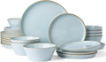 Famiware Saturn Stoneware Dinnerware Sets for 8 (24 Pieces) Ceramic Plates and Bowls Dish Sets with Hand-Painted Trim - Chip &amp Scratch Resistant Microwave &amp Dishwasher Safe Tableware Light