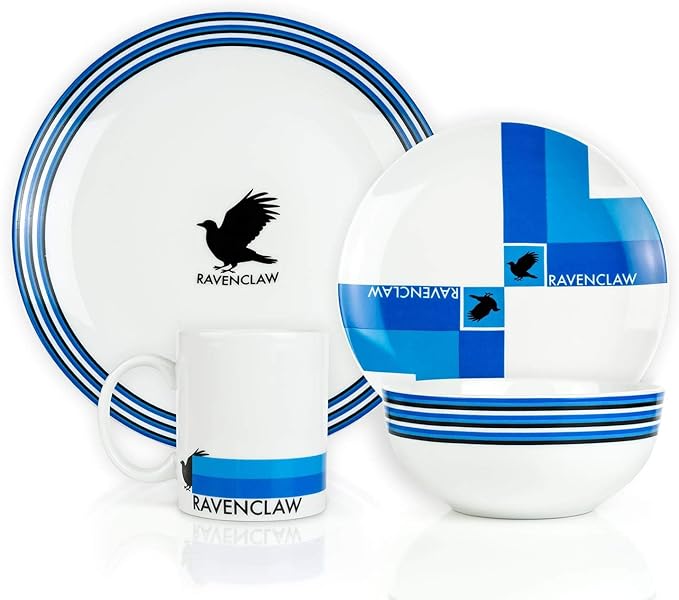 Harry Potter Hogwarts House Porcelain 16 piece Dinnerware Set - Includes 4 Dinner Plates 4 Salad Plates 4 Bowls and 4 Mugs - Gryffindor Hufflepuff Ravenclaw and Slytherin