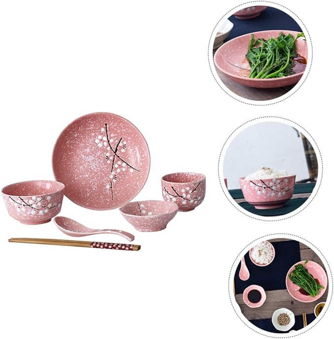 Pink Kitchen Japanese Style Delicate Dinnerware Set Home Tableware Smooth Surface Versatile for Rice Soup