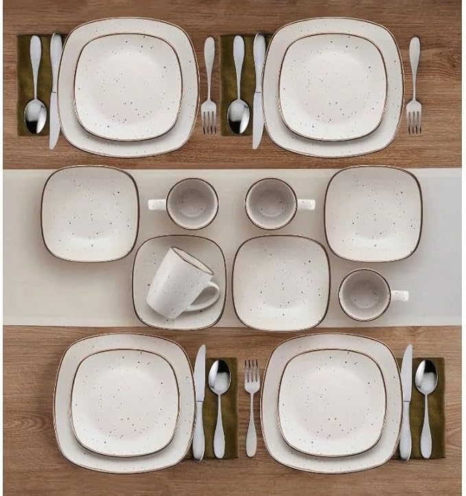 16-pieces Dinnerware Sets Ceramic Dish Set Plates and Bowls for 4 Stackble Bowl Snd Plate