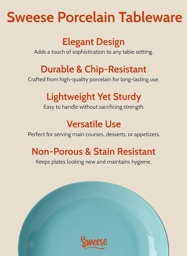 Sweese Porcelain Dinner Plates - 11 Inch Dinner Plates Set of 6 - Dishwasher Microwave Oven Safe - Azure Dreamscape Color