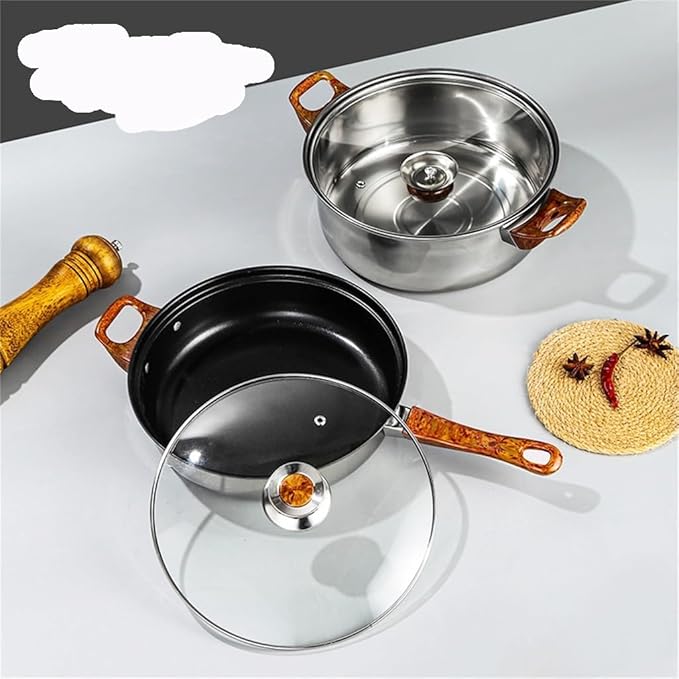 Cookware Kitchen Ware Export Wood Grain Detachable Handle Stainless Steel 12 Piece Set Non Stick Pot Set