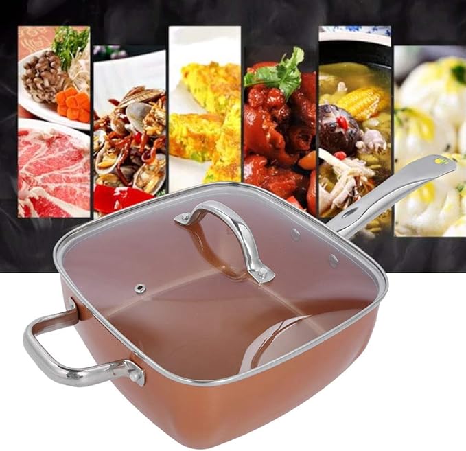 4Pcs/Set Stainless Saucepan 6 Quart Non-stick Frying Pan Steaming Pan Stew Pot Multifunctional Square Pan Kitchen Supplies with Tempered Glass Lid Multipurpose Use for Home Kitchen or Restaurant