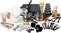 Gibson Home 74 Piece Kitchen in a Box Pots and Pans Cookware Plates and Bowls Dinnerware Cutlery Knife Block Flatware Utensils Tools &amp Gadgets Storage Glasses Set