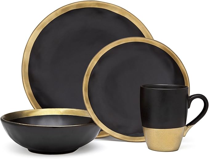 Godinger Silver Art 4-piece Golden Onyx Porcelain Gold And Black Dining Dinner Dinnerware Dinner Set
