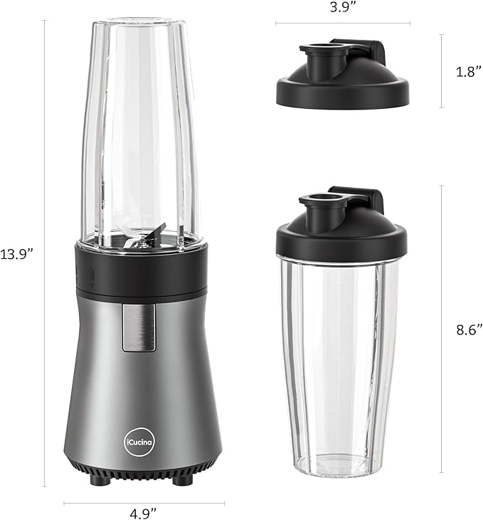 iCucina Blenders for Smoothies and Shakes 4 * 28 oz To-Go Portable Cups with Lids Easy to Clean