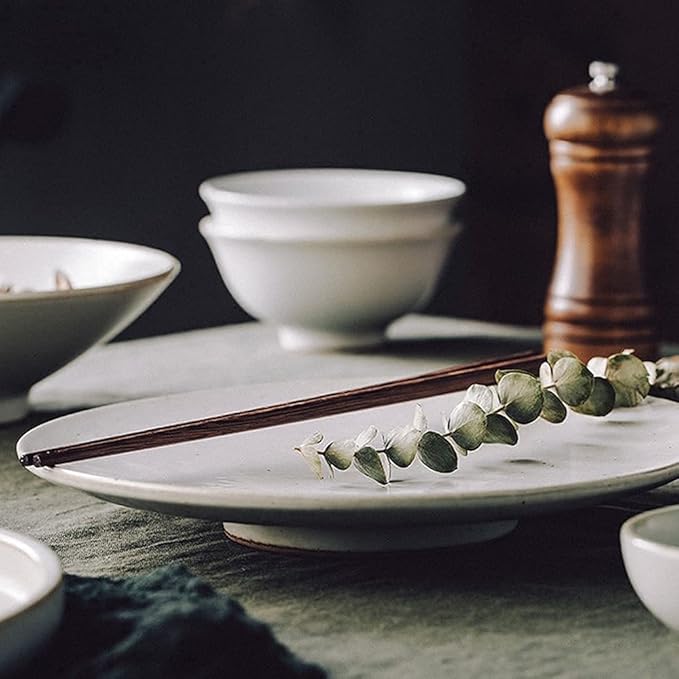 Dinnerware Sets for 6 People Japanese Retro Stoneware Simple Dishware Sets Handmade Plate and Bowl Sets 36 Pieces of White Black Spot Porcelain Dinnerware Set