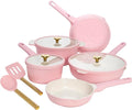 Paris Hilton Ceramic Nonstick Cookware Set Cast Aluminum with Dual Layer Nonstick Coating Gold Heart Knobs Stay-Cool Handles Made without PFAS PFOA PFOS &amp PTFE Dishwasher Safe 10-Piece Pi
