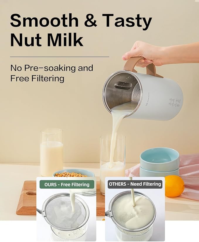 OK MOKKOM Automatic Nut Milk Maker 20 oz Soy Milk Maker Homemade Almond Oat Coconut Soy Plant-Based Milk Dairy Free Beverages Almond Milk Maker with Delay Start/Boild Water/Self Clean - White