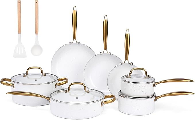 18PCS Nonstick Pots and Pans Set Ceramic Cookware Set Kitchen Cooking Sets Oven/Dishwasher Safe Space-Saving DesignCompatible with All Stovetops White