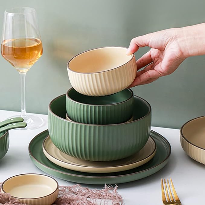 Dinnerware Set 22 Pcs Dinner Sets Khaki And Blue Ceramic Tableware Set Service For 4 People