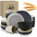 Wrova 40Pack plates and bowls sets for dinner - Unbreakable wheat straw dinnerware sets service for 8 - Alternative plastic 40pcs dish sets for campingpicnic and R.V. - (Black &amp Grey)