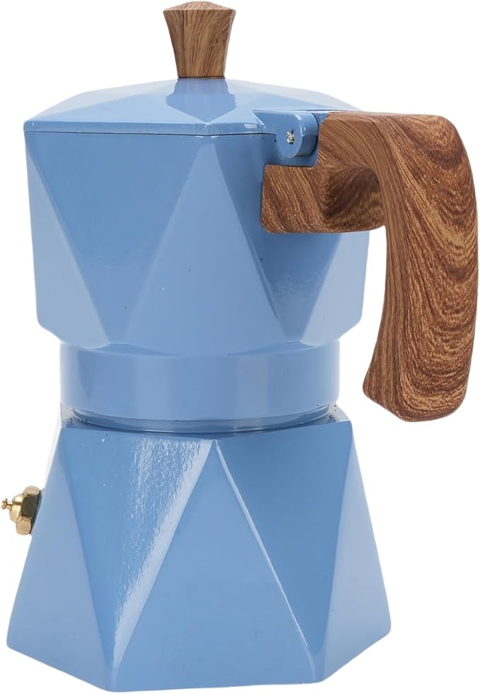 ZJchao Italian Coffee Maker Premium Anodized Aluminum Stovetop Coffee Pot Dual Valve Brewing Rich For Home Camping 2 Cup 16x16cm (Blue)