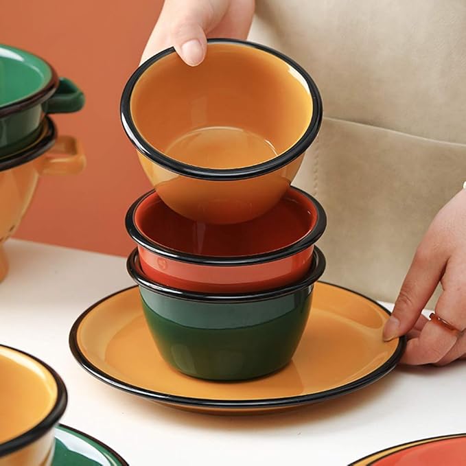 Elegant Fine Dinnerware SetPorcelain Dinnerware Sets Imitation Enamel Porcelain Dishes Tableware Set Creativity Nordic Style Dinner Sets Microwave and Dishwasher SafeOrange