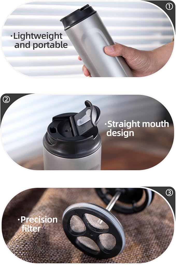Portable Insulated French Press Coffee Maker Camping Coffee Makers with Double-Wall Titanium Construction Coffee and Tea Maker