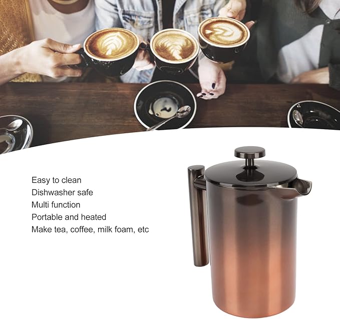 Cyrank French Press Coffee Maker Double Walled Stainless Steel French Press Coffee Pot Gradient Color Design Metal Insulation Coffee Press for Home Outdoor Camping Travel(800ml)