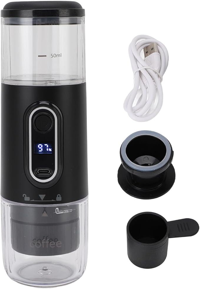 GOWENIC Portable Electric Espresso Machine Travel Coffee Machine for Camping Rechargeable Handheld Capsule Coffee Maker Car Self Heating Maker for RV Hiking Office (Black)