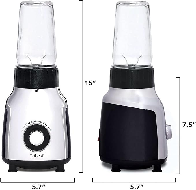 Tribest PBG-5050-A Portable Blender for Shakes and Smoothies with Glass Blender Cups Chrome