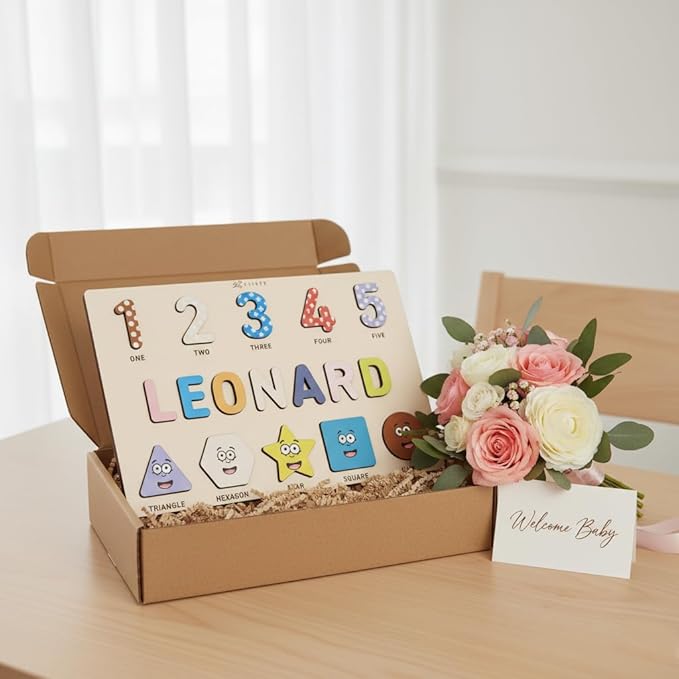 Puzzles for Toddlers Boy and Girl Personalized Name Puzzle 12 Month Toy Gifts for 0 1 2 3 Years Old Baby Gifts Baby Shower Christmas NewBaby Gift 0 3 6 9 12 18 24 36 Months - Set 6