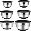 6 Pcs Mixing Bowls With Lids And Non Slip Bases Stainless Steel Set For Baking Nesting Storage