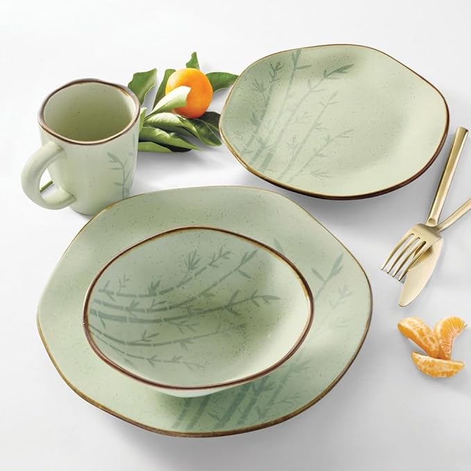 Oxford Ryo-Bamboo Porcelain 16 Piece Dinnerware Set Service for 4