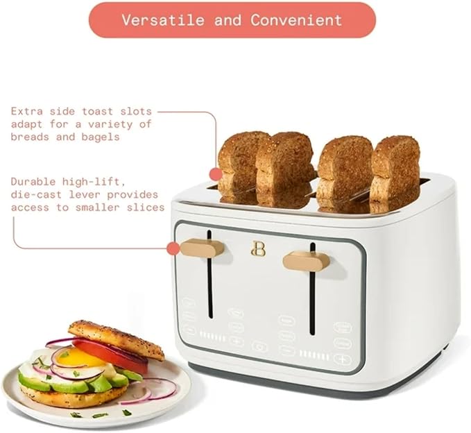 Four-slot Digital Touch Display Toaster with LED Countdown Extra Wide Self-Adjusting Slots Powerful Even Toasting