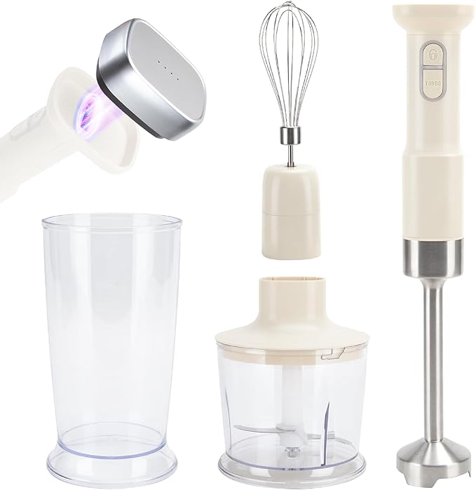 CARTMAN Cordless 3 In 1 Immersion Hand Blender with Removable Battery with Stainless Steel Blade Chopper Whisk for Soup Juice Outdoor PicnicVariable Speed Dishwasher-Safe