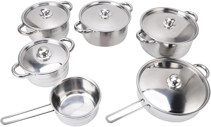 7 Piece Cookware Set Stainless Steel Double Ear Soup Pot Single Handle Milk Pan Frying Pan with Lids for Kitchen Cooking Crafted with Premium Stainless Steel Material for