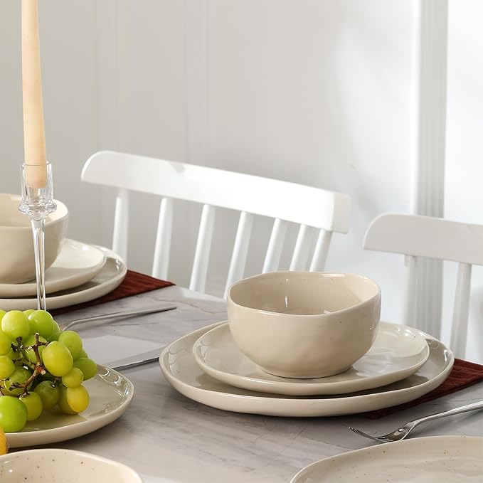 Stone Lain Mirella 24-Piece Dinnerware Set Stoneware Plates and Bowls set Microwave and Dishwasher Safe Dish Set for 8 Beige
