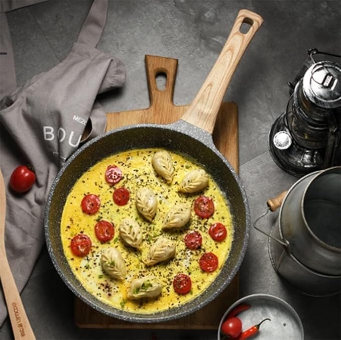 2-Piece Non-Stick Cookware Set Frying Pan &amp Wok with Lid Induction &amp Gas Compatible Medical Stone Coating Dishwasher Safe