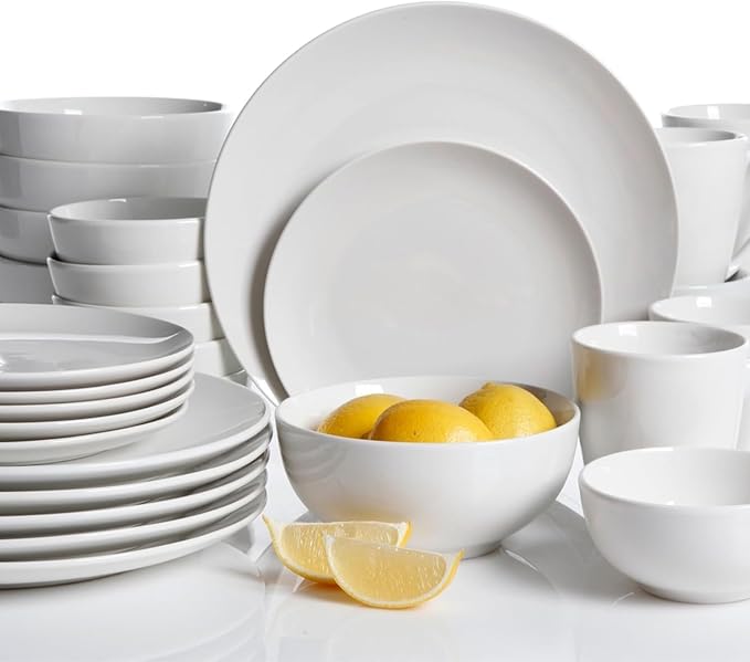30-Piece White Porcelain Dinnerware Set – Elegant Service for 6 Microwave &amp Dishwasher Safe