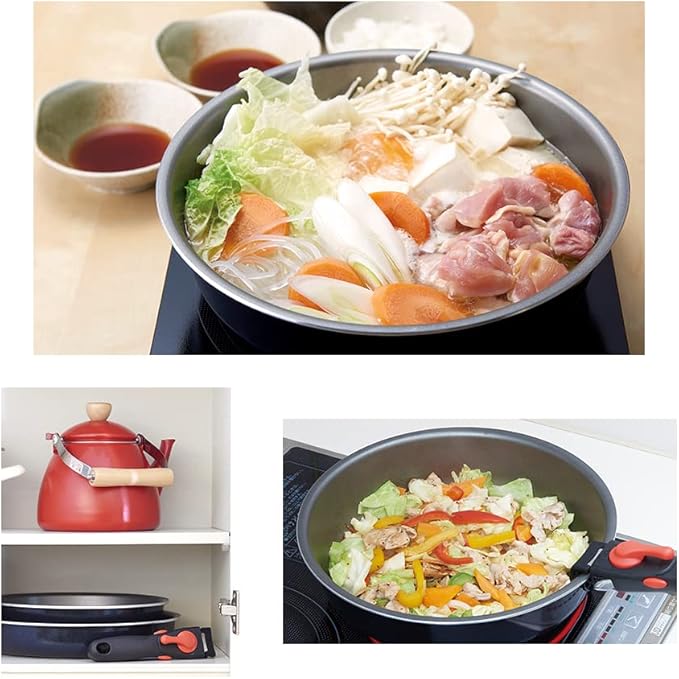Eyedia Frying Pan 10.2 inches (26 cm) Deep Type Induction Compatible For Both Tabletop Pots Detachable Handle Diamond Coated Pan Diamond Treatment Removable Handle Fry Frying Pot Navy Blue