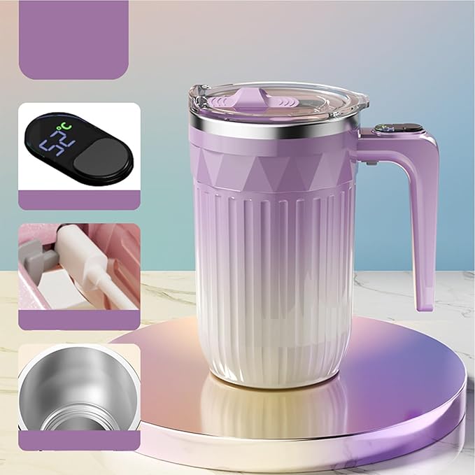 Rechargeable Self Stirring Cup - Electric Coffee Mug for Cocoa | High Torque Motor with Insulated Thermal Walls &amp Button for Birthday Busy Commuters Tea Lovers and Local Cafes