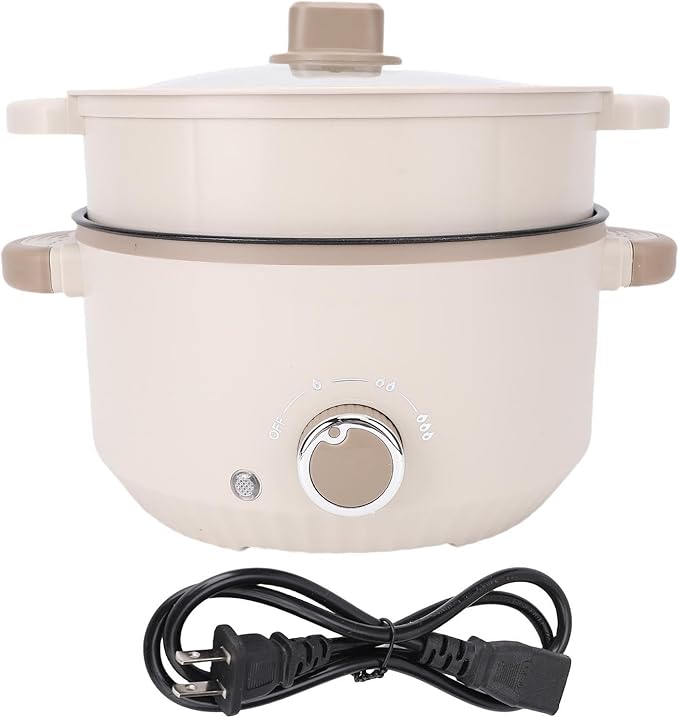 Electric Pot 3L Large Capacity Anti Scald Multifunctional Rice Cooker with Steam Basket for Noodle Soup Cooking Family Use (US Plug 110V)