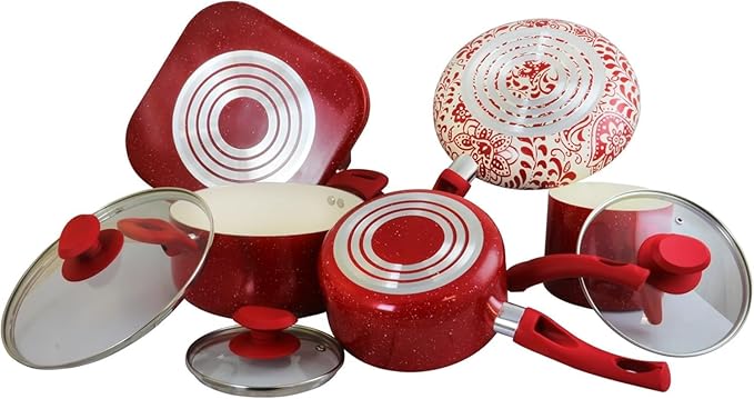 9-Piece Aluminum Nonstick Cookware Set with Lids Even-Heat Cooking Pots &amp Pans