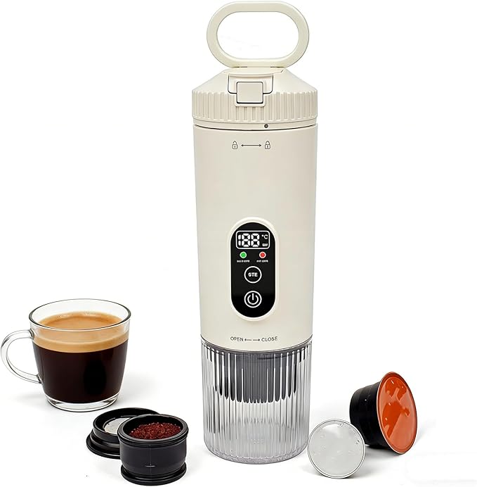 Travel Espresso Maker Portable Coffee Machine Rechargeable Coffee Maker with 21Bar &amp 7800mAh Battery Self-Heating for Hot/Cold Brew Real-Time Display Cordless for Travel Camping Office (white