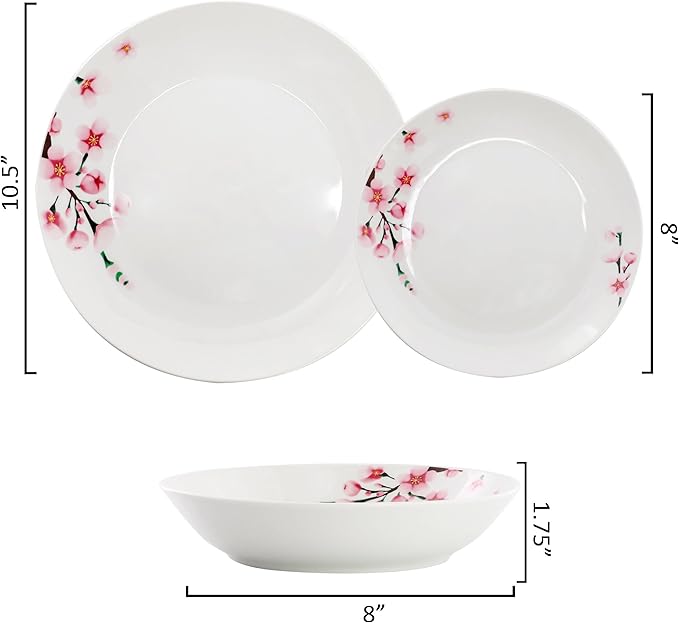 Elama Tamara 18 Piece Cherry Blossom Porcelain Dinnerware Set Service for 6 in White and Pink