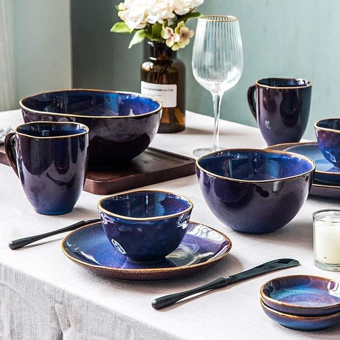 Dinnerware Set Plates And Bowls Set Plate/Bowl 36 Pieces Kiln Glaze Dinnerware - Blue Purple Porcelain Combination Set For Restaurant Family Party