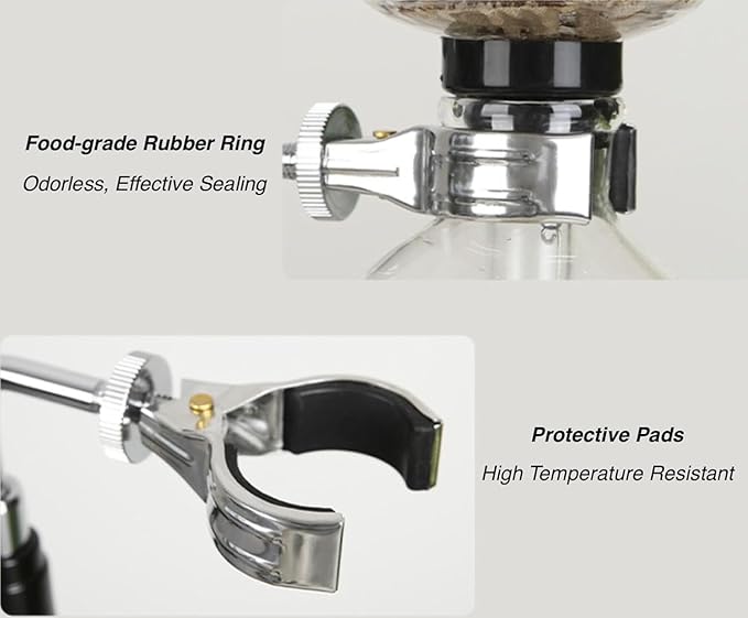 Generic 5-Cup Siphon Coffee Maker BS Glass Syphon Coffee Pot Vacuum Coffee Maker Retro Vintage Siphon Coffee Brewer 600ml Capacity with Stainless Steel Bracket Base Clear HWN853