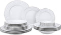 Euro Porcelain 20-pc Luxury Dinnerware Set w/Platinum Silver Ornament HQ Dining Tableware Service for 4 (Bernadette wht.)