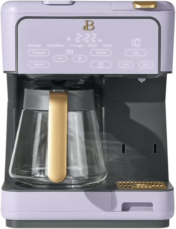 Multi-Brew Coffee Maker 12-Cup Carafe + Single-Serve Pods or Grounds Over Ice Touch Display by Drew Barrymoree. (Lavender)