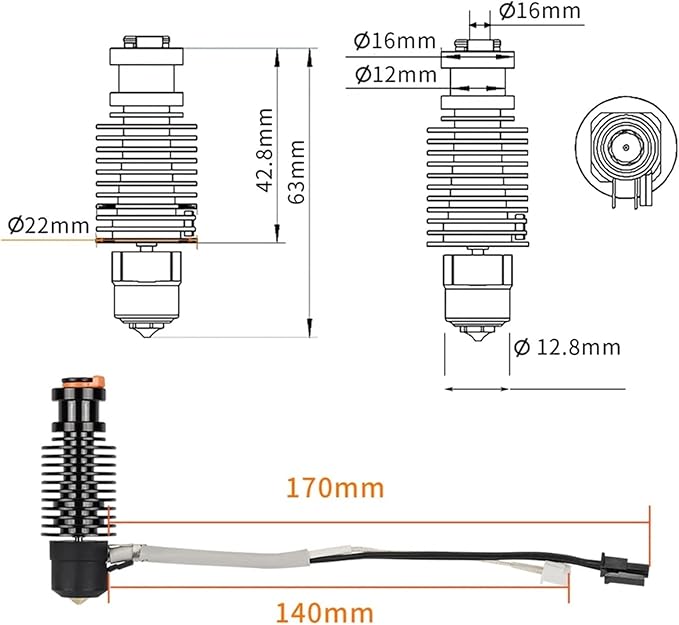 For Volcano Hotend for E3D V6 24V 50W 60W For Voron 2.4 3D Printer Ceramic Heating Core Print Head For Voron for Prusa Ender 3 CR10 MK3S(V6 Hotend 24V 50W)