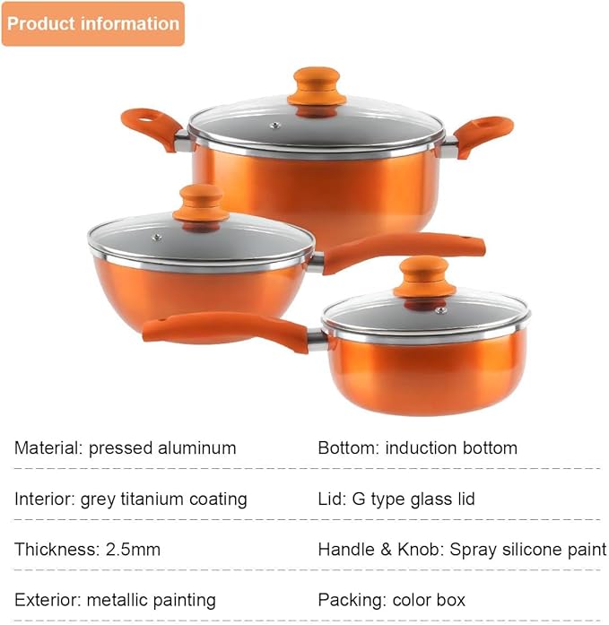 Nonstick pan pan set wok soup milk pot 3 piece set orange