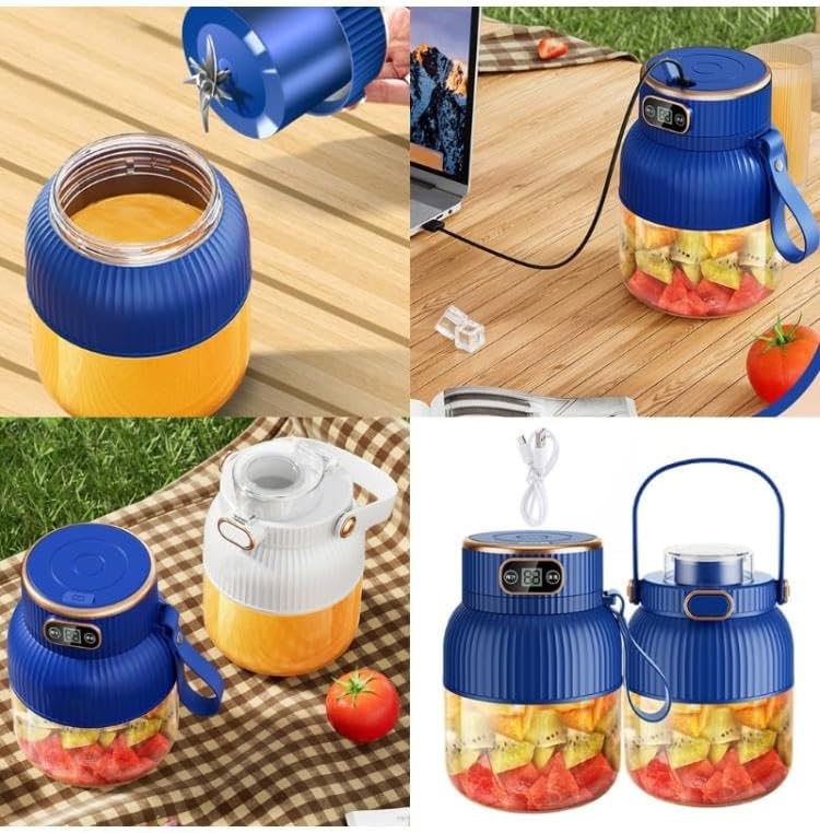 Portable BlenderJuicer Cup with Digital Display600ML Capacity Juices Making CupUSB RechargeablePersonal Size Blender for Shakes and Smoothiesfor Travel&ampGym (Blue-green(single cup with two lid