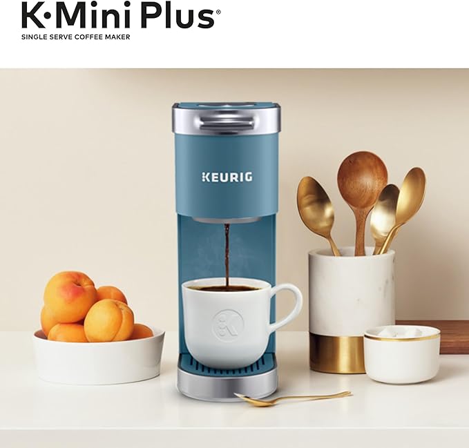 Keurig K-Mini Plus Single Serve K-Cup Pod Coffee Maker with 6 to 12oz Brew Size Stores up to 9 K-Cup Pods Travel Mug Friendly Evening Teal
