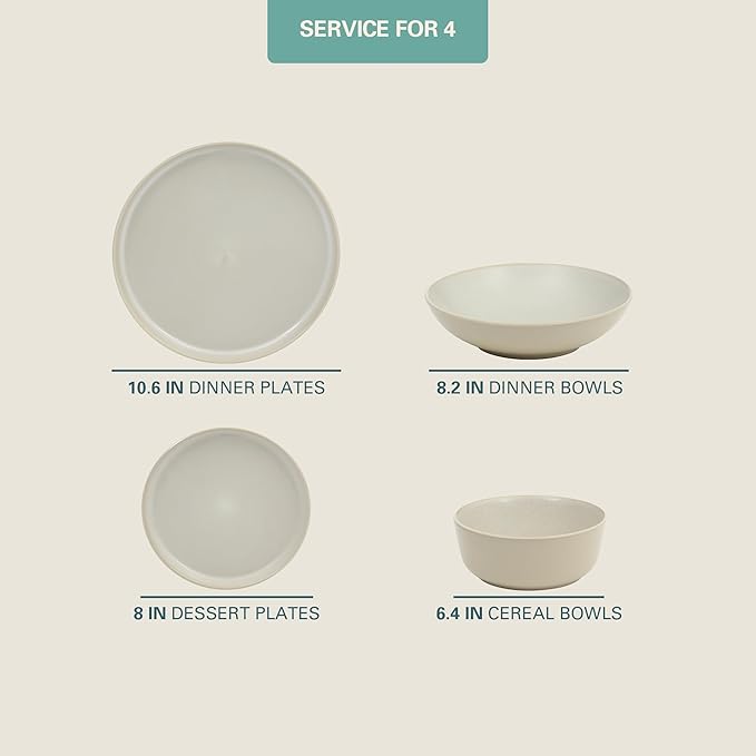Gibson Elite Tribeca Loft 16-Piece Dinnerware Set – Matte Cream and White Reactive Glaze Stoneware Double Bowl Round Plates and Bowls – Modern Neutral Tableware for 4 Dishwasher &amp Microwave Safe