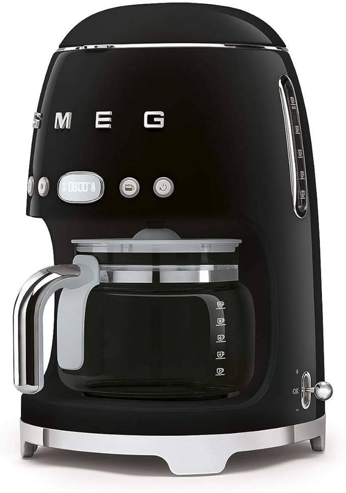 Smeg DCF02BLUK Drip Coffee Machine Auto-Start Mode Reuseable Filter Digital Display Anti-Drip System Aroma Intensity Option 1.4 Litre Tank Black