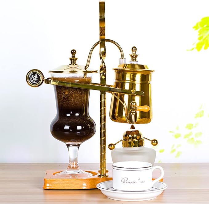 Balance Siphon Coffee MakerBelgium Coffee MakerLuxury Royal Belgium Balance Syphon Coffee Machine for Home Office Coffee Lover Cold Brew Maker (gold)
