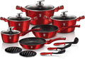 Berlinger Haus Kitchen Cookware Set 3-Layer Marble Coating with Ergonomic Soft - Touch Handle Turbo Induction Based Elegant Design &amp Eco Friendly PFOA Lead Cadmium Free | 15-Piece Burgundy Color